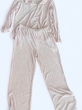 Silky Ribbed Women's Lounge Set - Light Pink